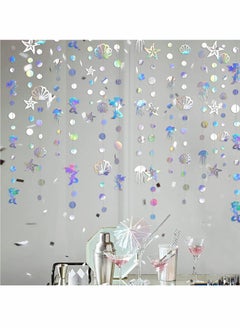 KASTWAVE Party Garlands Mermaid Garland with Jellyfish Seashell Starfish Pearl Holographic Paper Streamer for Mermaid Rainbow Theme Birthday Bachelorette Baby Shower Under The Sea Party Decorations  - Image 4