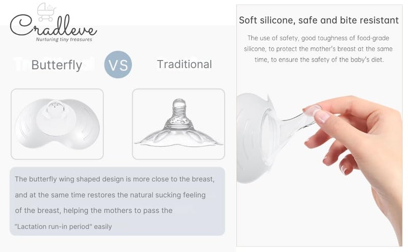 CRADLEVE Silicone Nipple Shields for Breastfeeding, Pack of 2 with Storage Case, Butterfly Shape, BPA Free (Small)(<13mm) - Image 5
