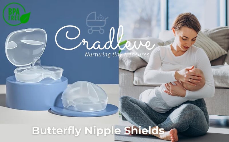 CRADLEVE Silicone Nipple Shields for Breastfeeding, Pack of 2 with Storage Case, Butterfly Shape, BPA Free (Small)(<13mm) - Image 2