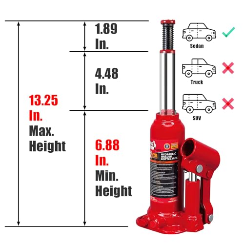 BIG RED T90213 Torin Hydraulic Welded Bottle Jack with Blow Mold Carrying Storage Case, 2 Ton (4,000 lb) Capacity, Red - Image 2