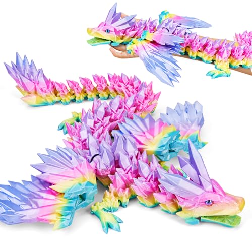 SHUWND Large 3D Printed Dragon with Wings 18 inch Articulated Crystal 3D Dragon Toys Big 3D Printed Animals ADHD Fidget Toy Gifts for Desk Decor Easter Basket Stuffers and Essentials - Image 1