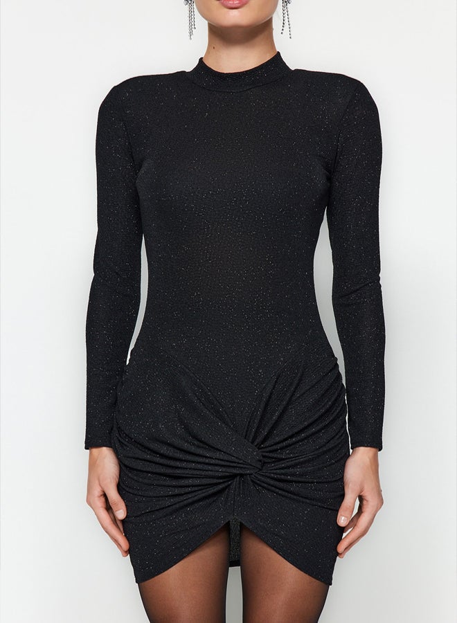 trendyol Black Bodycon Glittery Knitted Short Elegant Evening Night Graduation Dress - Image 4