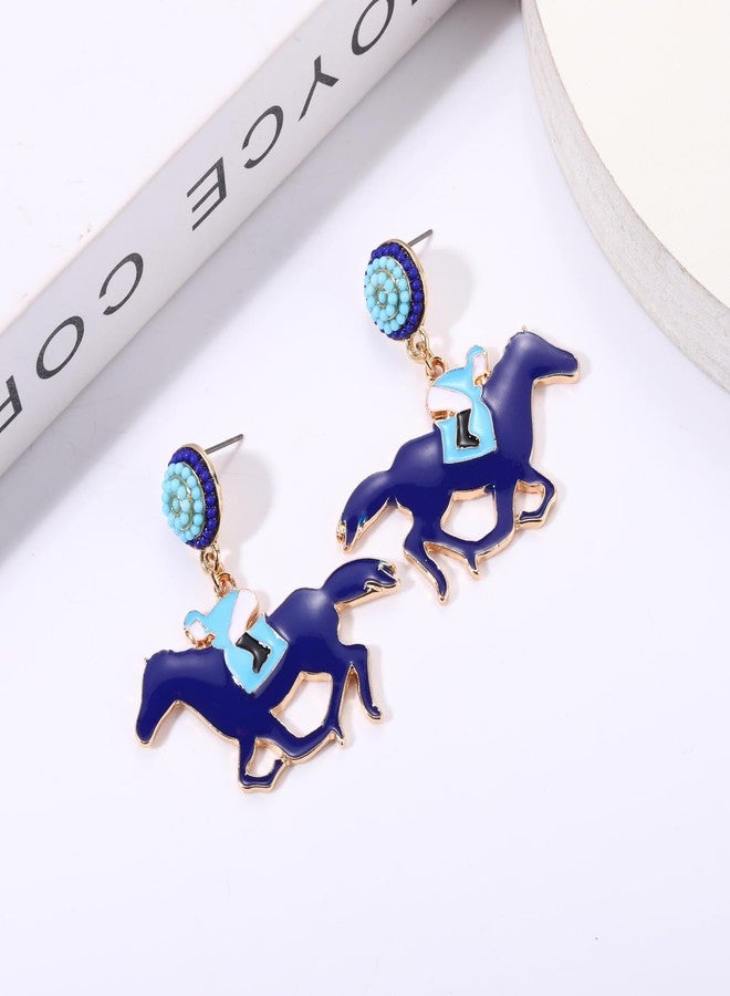 ARATLENCH Horse Earrings Funny Kentucky Derby Race Horse Drop Dangle Earrings for Women Western Cute Horse and Dangling Earrings Jewelry Gift for Horse Racing Fan (deep blue horse earrings) - Image 3