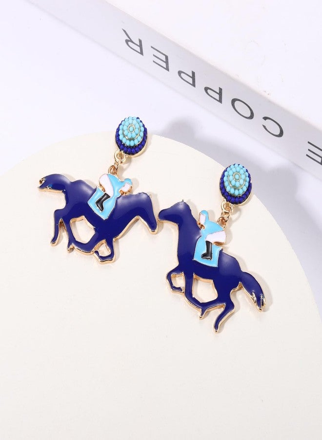 ARATLENCH Horse Earrings Funny Kentucky Derby Race Horse Drop Dangle Earrings for Women Western Cute Horse and Dangling Earrings Jewelry Gift for Horse Racing Fan (deep blue horse earrings) - Image 4