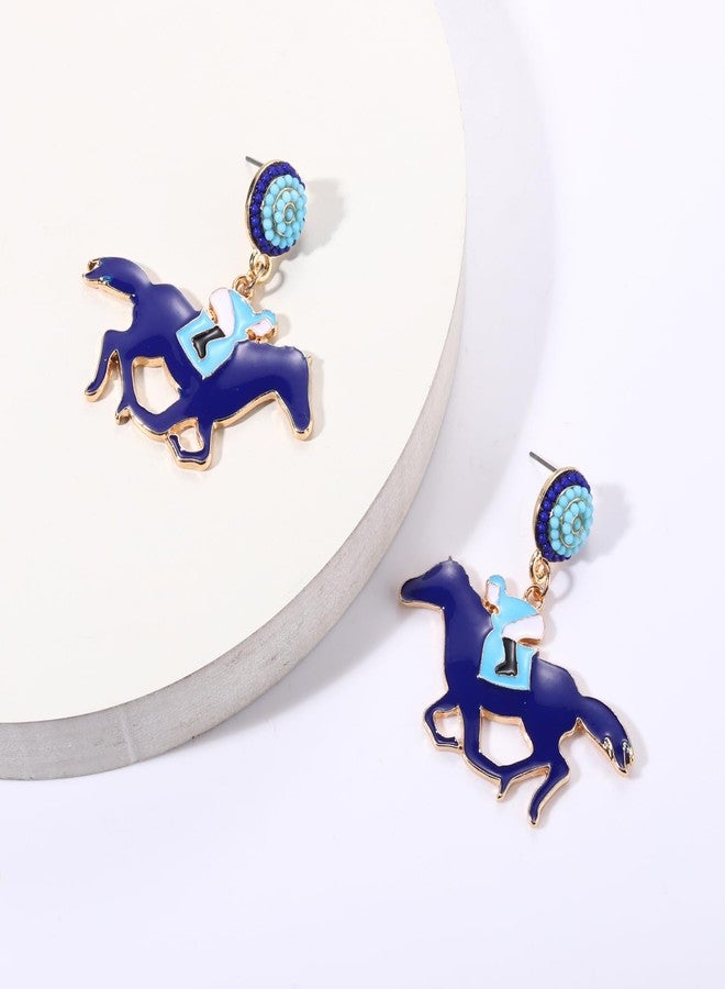 ARATLENCH Horse Earrings Funny Kentucky Derby Race Horse Drop Dangle Earrings for Women Western Cute Horse and Dangling Earrings Jewelry Gift for Horse Racing Fan (deep blue horse earrings) - Image 5