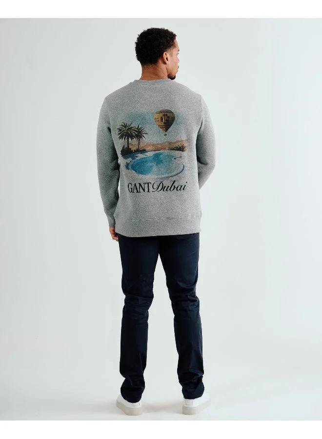 GANT  Dubai Capsule Graphic Crew Neck Sweatshirt – Grey Melange for Men | Best Price UAE