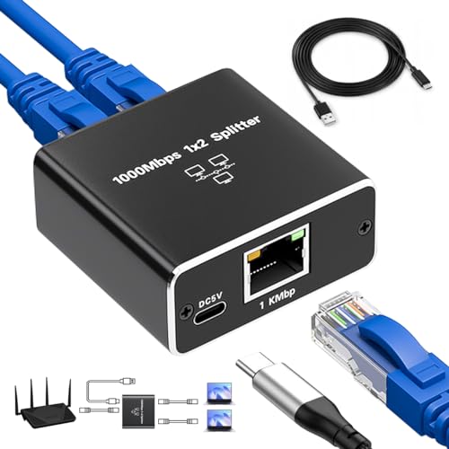 QINGLER Ethernet Splitter 1000 Mbps High Speed, RJ45 Internet Cable Splitter 1 to 2 - Cat6 Extended Connector Compatible with Cat5/5e/6/7/8 Cable - Image 1