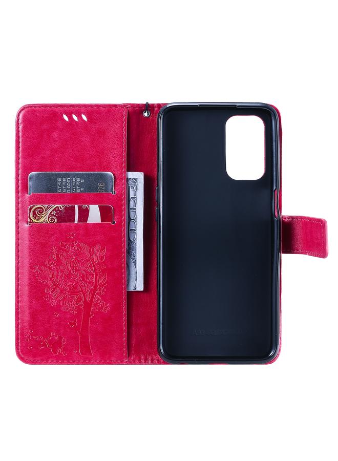 S-TOP Case For OPPO A93 5G / A74 5G Tree & Cat Pattern Pressed Printing Horizontal Flip PU Leather Case with Holder & Card Slots & Wallet & Lanyard - Image 5
