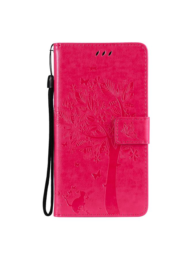 S-TOP Case For OPPO A93 5G / A74 5G Tree & Cat Pattern Pressed Printing Horizontal Flip PU Leather Case with Holder & Card Slots & Wallet & Lanyard - Image 2