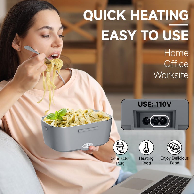 Sitlais Heated Lunch Box for Men&Women - 80W Electric Lunch Box for Adults with Dual 1.5L 304 Stainless Steel Containers Fast Heating Portable Food Warmer for Car&Truck Travel lonchera electrica - Image 3