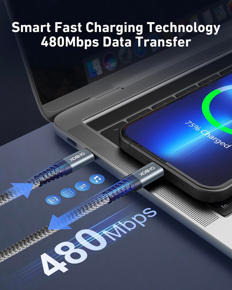 ohbox USB C to USB C Cable 60W [2Pack 6FT], USB Type C Fast Charging Cable for Car Durable Braided iPhone USB C Charger Cable USBC to USBC Cord for iPhone 17/16/15/Pro Max/Plus, Samsung Galaxy S23 and More - Image 5