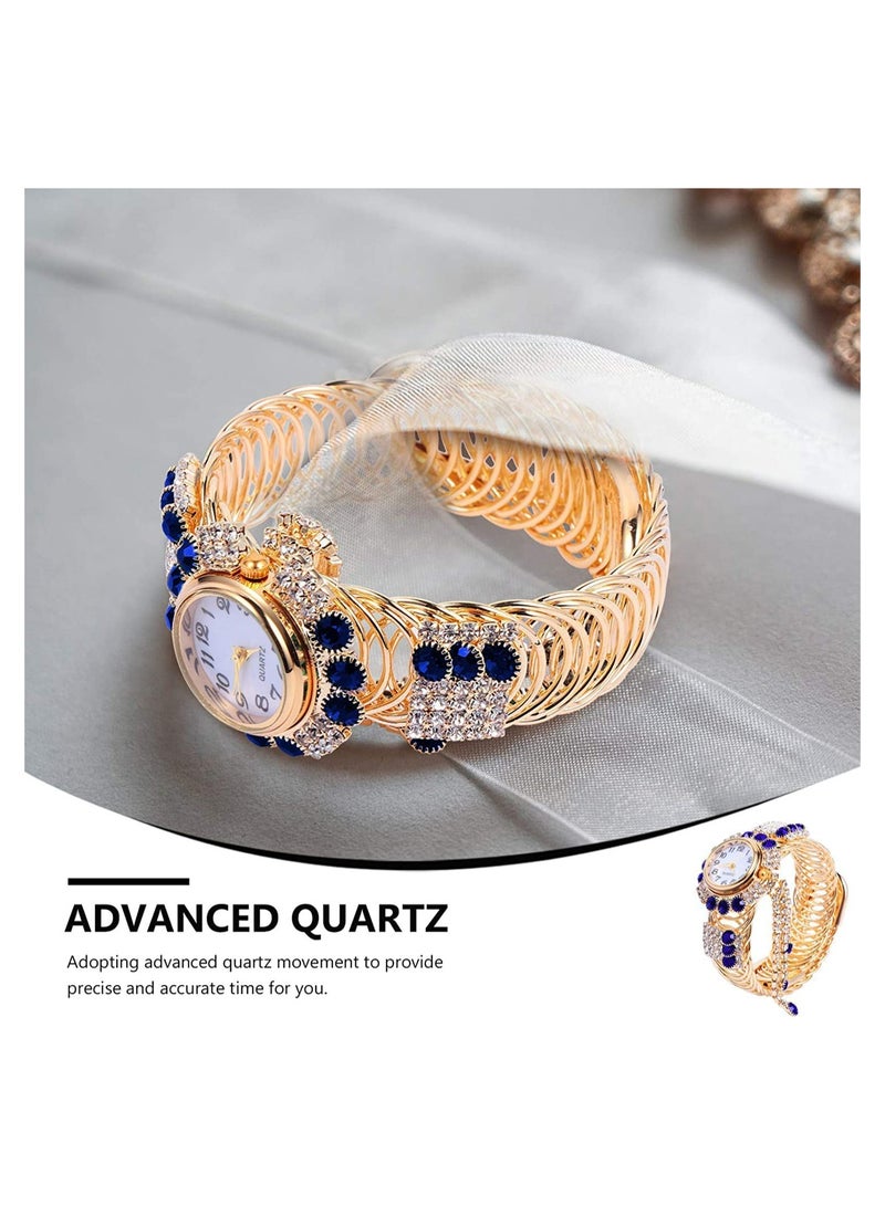 ساعة نسائية أنيقة بسوار كوارتز مع لمسات من الكريستال، ساعة أنيقة بسوار ذهبي للسيدات العصريات، مجوهرات المعصم المثالية لأي مناسبة - Image 4