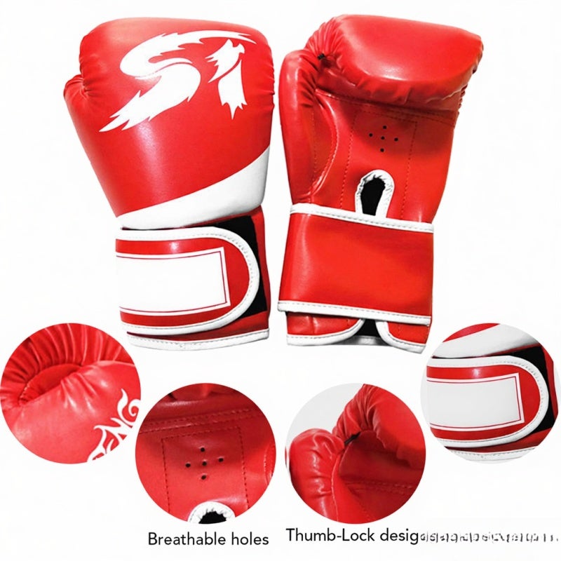 Kids Boxing Gloves: Red Premium PU Leather With Thick Foam Padding - Thumb-Lock Design Kick Boxing Training Gloves for Kids Age 3 to 10 Years Old - Image 5