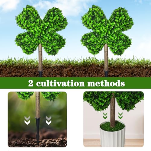 DTNESS 2 Pack Large Four Leaf Clover Artificial Plants St. Patricks Day Decorations, 22" Tall Lucky Shamrock Artificial Plant w/Potted and Ground Spike for Outside, Front Porch, Home Garden Decor - Image 3