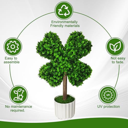 DTNESS 2 Pack Large Four Leaf Clover Artificial Plants St. Patricks Day Decorations, 22" Tall Lucky Shamrock Artificial Plant w/Potted and Ground Spike for Outside, Front Porch, Home Garden Decor - Image 5