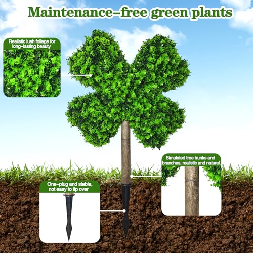 DTNESS 2 Pack Large Four Leaf Clover Artificial Plants St. Patricks Day Decorations, 22" Tall Lucky Shamrock Artificial Plant w/Potted and Ground Spike for Outside, Front Porch, Home Garden Decor - Image 2