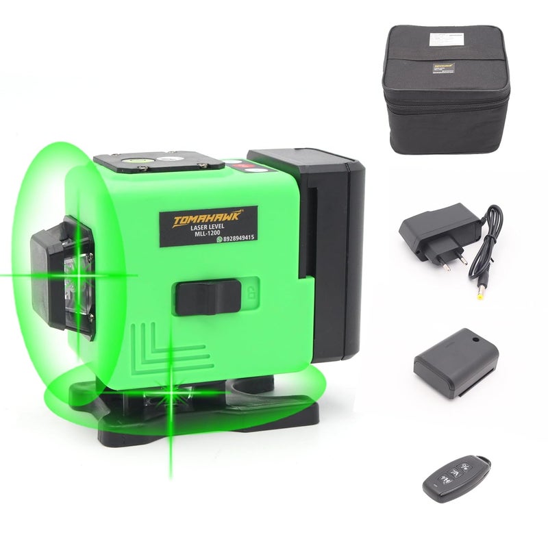 TOMAHAWK MLL1200 12Line Green Laser Level Pro 25m 3x360 4D SelfLeveling with VerticalHorizontal Lasers and Pulse Mode for Precision Construction - Image 1