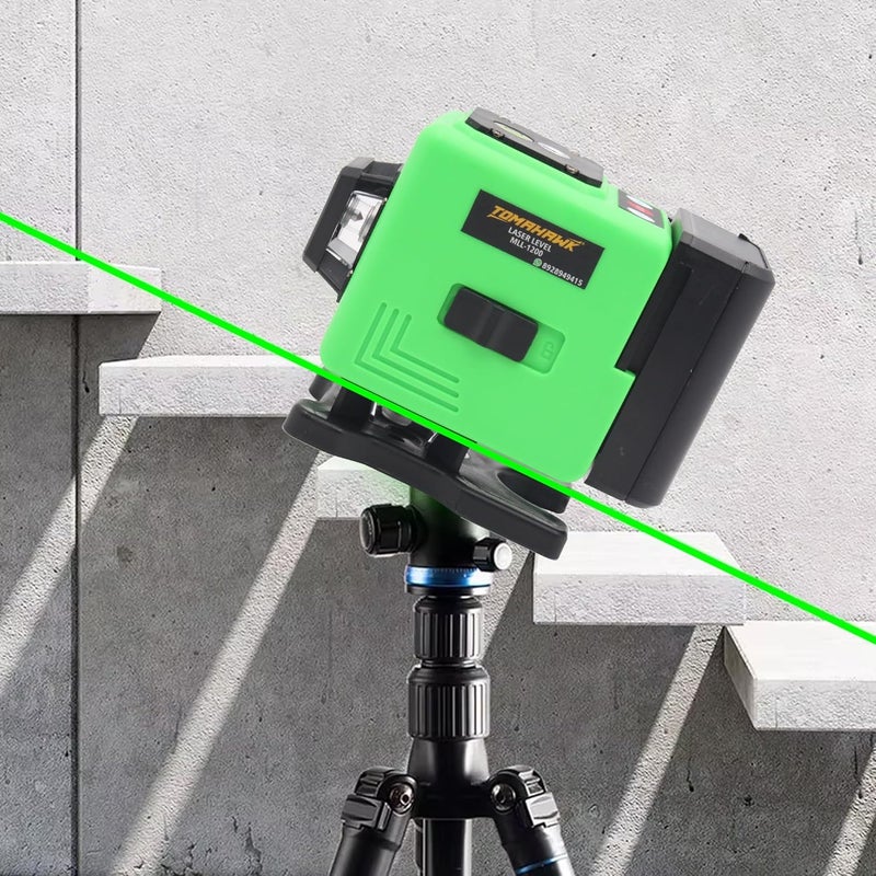 TOMAHAWK MLL1200 12Line Green Laser Level Pro 25m 3x360 4D SelfLeveling with VerticalHorizontal Lasers and Pulse Mode for Precision Construction - Image 3