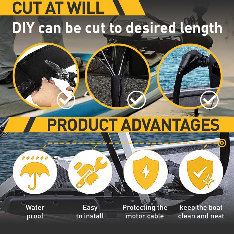 EUSTREER Neoprene Cable Sleeve - 60" for Trolling Motor Wire Protection & Management, Black & White - Image 4