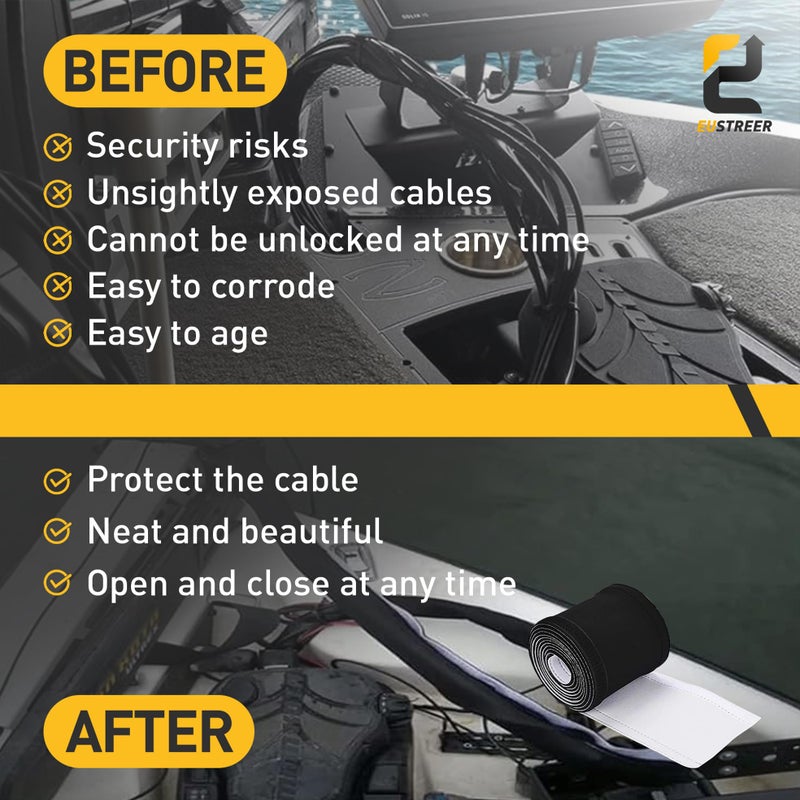 EUSTREER Neoprene Cable Sleeve - 60" for Trolling Motor Wire Protection & Management, Black & White - Image 2