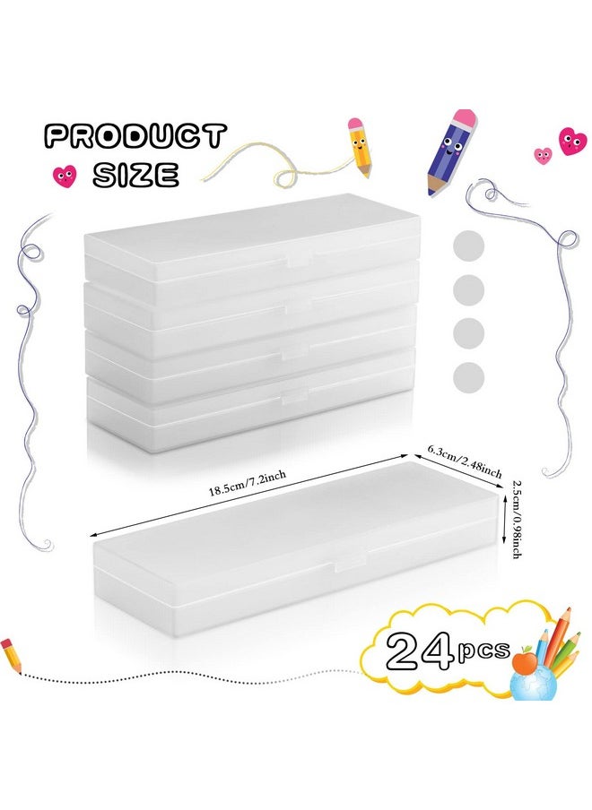 Fainne - 24 Pcs Plastic Pencil Case Plastic Stationery Case Frosted Clear Pencil Box Pencil Tin Pencil Holder Box With Hinged Lid And Snap Closure For Pencils Pens School (White7.09 X 2.36 X 0.98 Inch) - Image 1