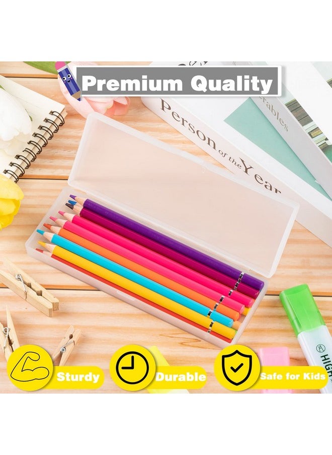 Fainne - 24 Pcs Plastic Pencil Case Plastic Stationery Case Frosted Clear Pencil Box Pencil Tin Pencil Holder Box With Hinged Lid And Snap Closure For Pencils Pens School (White7.09 X 2.36 X 0.98 Inch) - Image 1