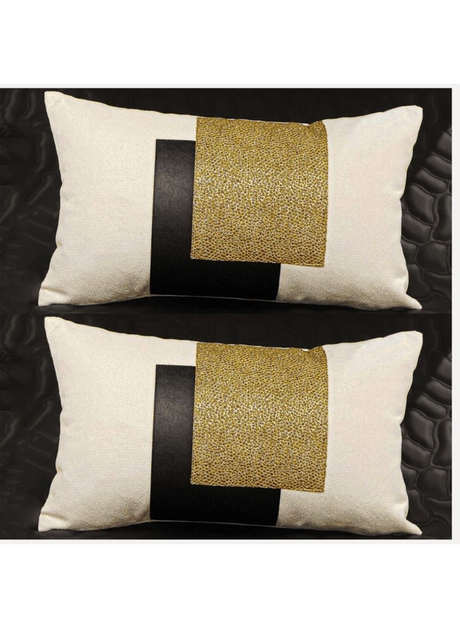MAAC HOME MAAC Home Set of 2 Cushion Cover  Cover for Backrest Cushion with Splicing Leather and Animal Print, White-Brown-Black Premium Modern Elegant design for Sofa Couch Bed (Cushion Cover Only) - Image 1