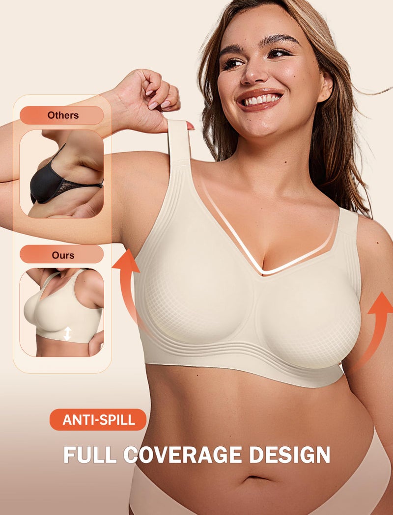 LetsJoli Jelly Bras for Women Push Up Bra Wireless No Underwire Supportive Full Coverage Plus Size for Older Women(Cream White,3XL) - Image 3