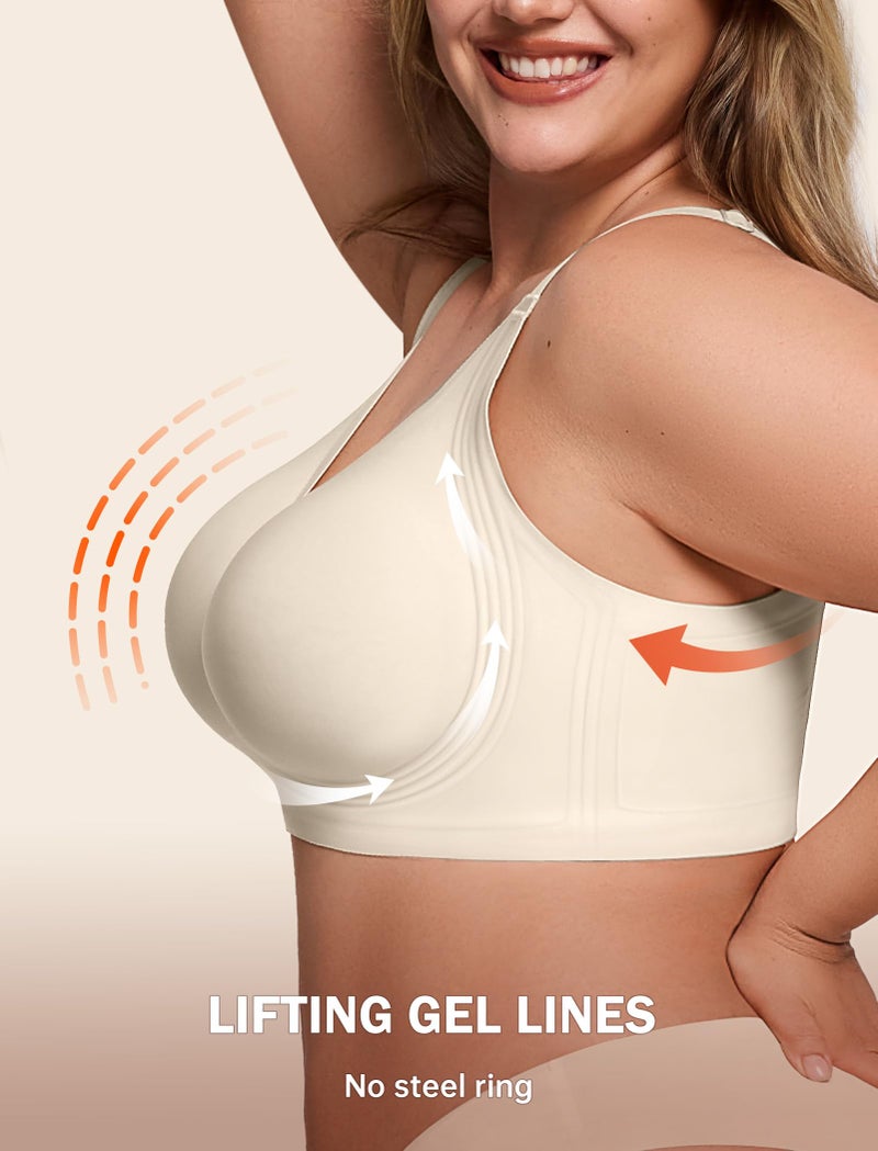 LetsJoli Jelly Bras for Women Push Up Bra Wireless No Underwire Supportive Full Coverage Plus Size for Older Women(Cream White,3XL) - Image 5
