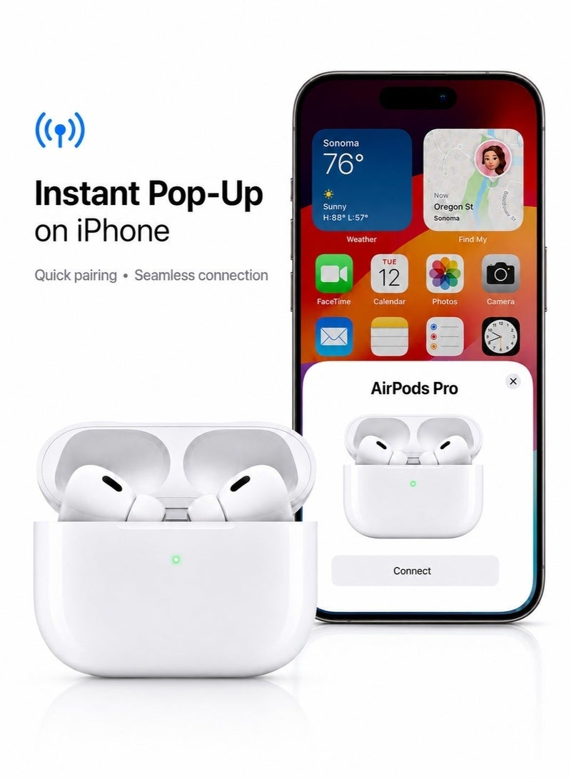 سماعات بلوتوث لاسلكية Pro داخل الأذن، 4 مايك لصوت نقي ومكالمات واضحة، تدعم Pop-Up على آيفون والشحن اللاسلكي، أبيض - Image 3