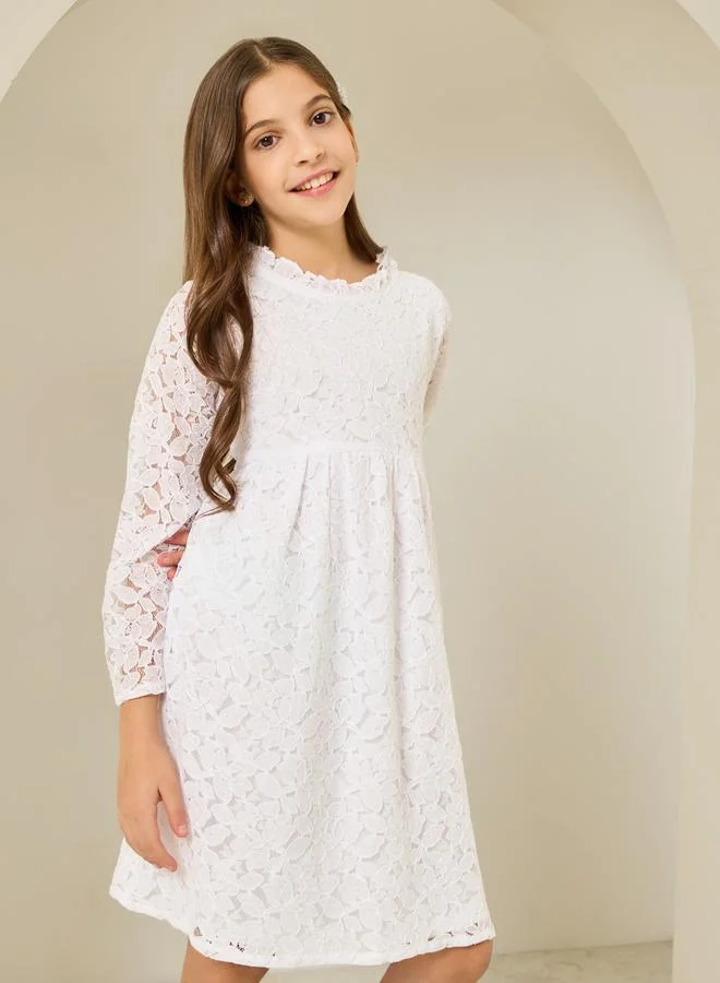 Styli Girls Off-White Lace A-Line Dress
