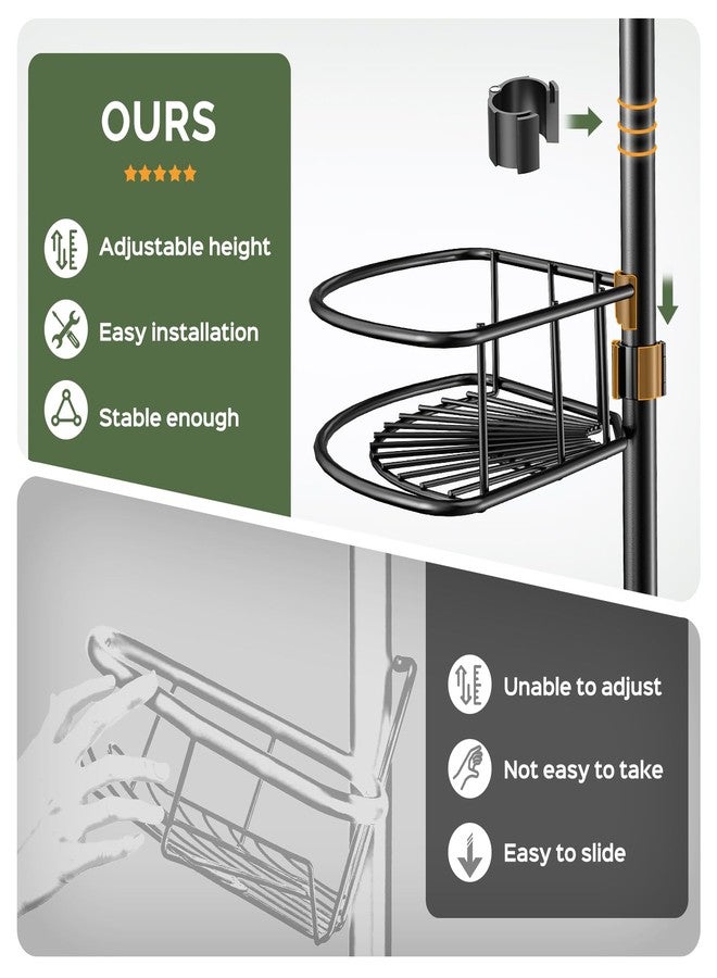 HAMITOR Corner Shower Caddy Tension Pole: Rustproof Bathroom Organizer Shelves for Bathtub Shampoo Accessories Storage Holder - 47-121 Inch Adjust - Black - Image 3