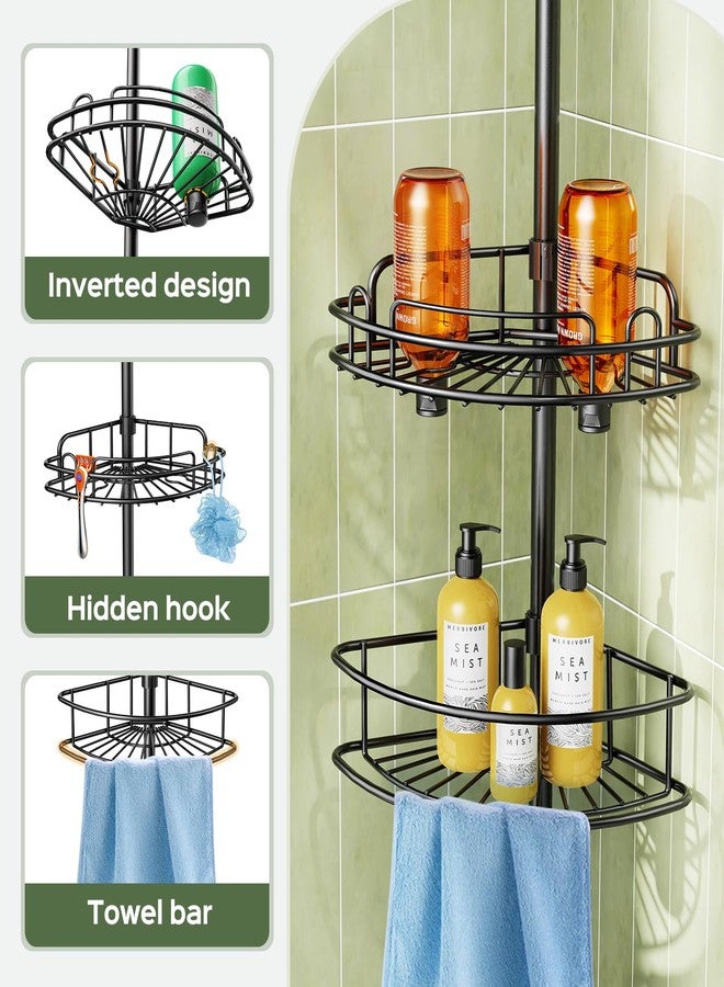 HAMITOR Corner Shower Caddy Tension Pole: Rustproof Bathroom Organizer Shelves for Bathtub Shampoo Accessories Storage Holder - 47-121 Inch Adjust - Black - Image 5