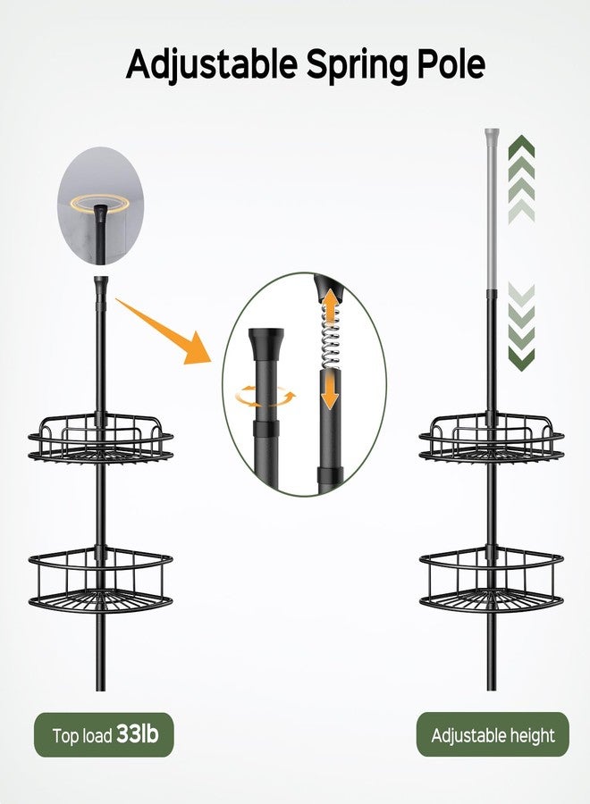 HAMITOR Corner Shower Caddy Tension Pole: Rustproof Bathroom Organizer Shelves for Bathtub Shampoo Accessories Storage Holder - 47-121 Inch Adjust - Black - Image 4