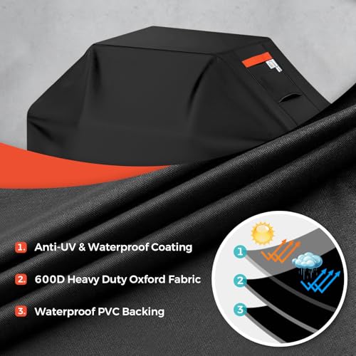 CUSSIOU Grill Cover 600D Heavy Duty, Universal Fit Waterproof BBQ Grill Protector with Adjustable Straps, Weatherproof Outdoor Oven Cover for All Seasons - Image 3