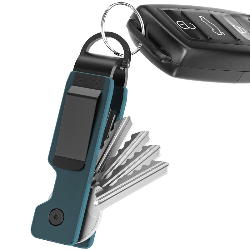 TUXON Key Organizer For Men - Compact Metal Key Holder | Minimalist Innovative Keyholder | Smart Keychain Secures 1-5 Keys (BLUE) - Image 1