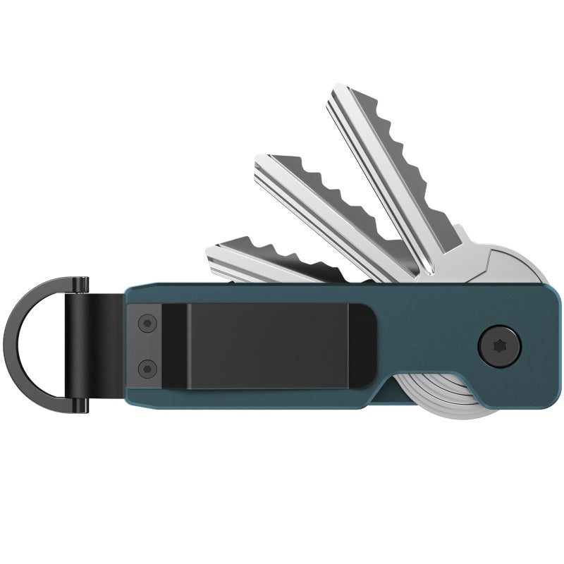TUXON Key Organizer For Men - Compact Metal Key Holder | Minimalist Innovative Keyholder | Smart Keychain Secures 1-5 Keys (BLUE) - Image 2