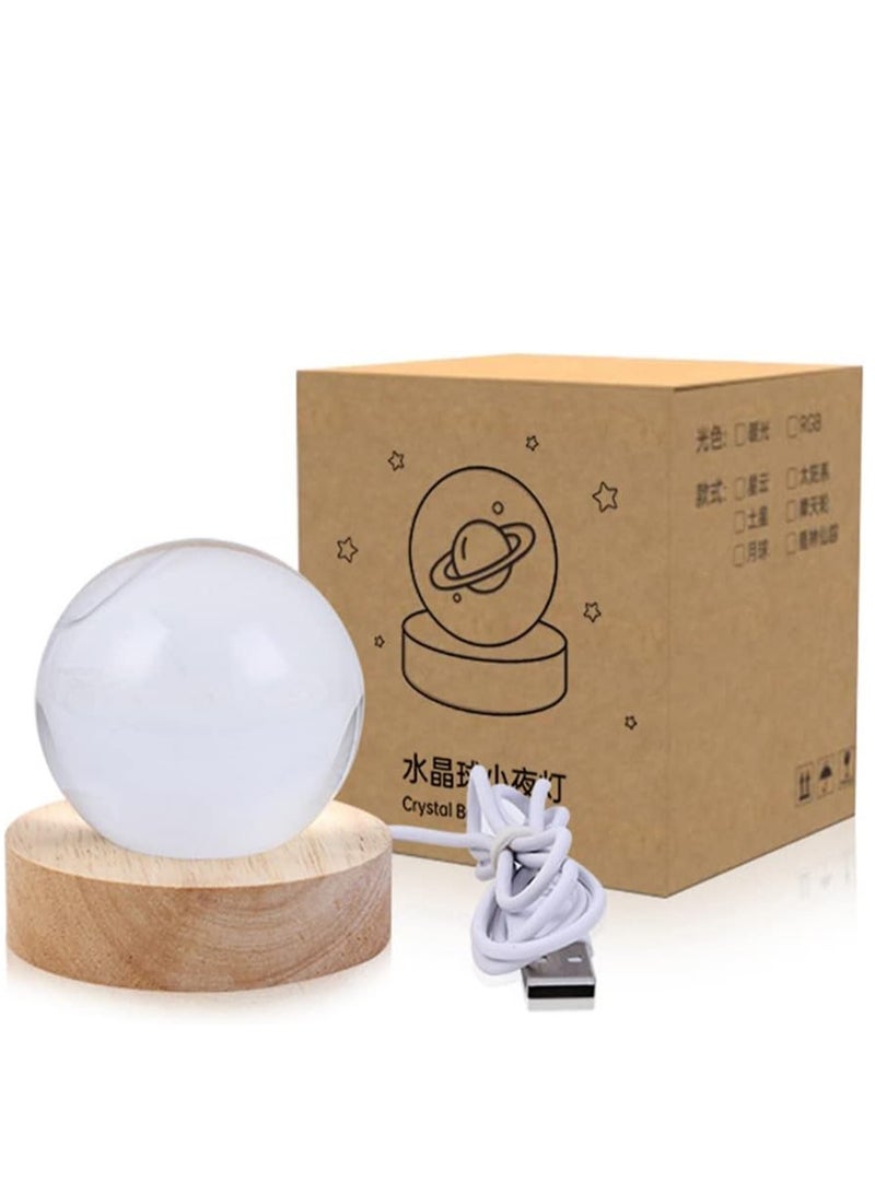 3D Nightlight ، ضوء دافئ ليلي كروي كريستال ، مصباح طاولة بقاعدة خشبية ، 16 لون مختلف ، عطلات ، أعياد ميلاد ، هدايا (كرة كريستال 8 سم + قاعدة 7 × 2 سم) - Image 2