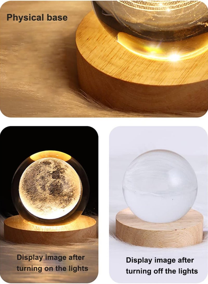 3D Nightlight ، ضوء دافئ ليلي كروي كريستال ، مصباح طاولة بقاعدة خشبية ، 16 لون مختلف ، عطلات ، أعياد ميلاد ، هدايا (كرة كريستال 8 سم + قاعدة 7 × 2 سم) - Image 5