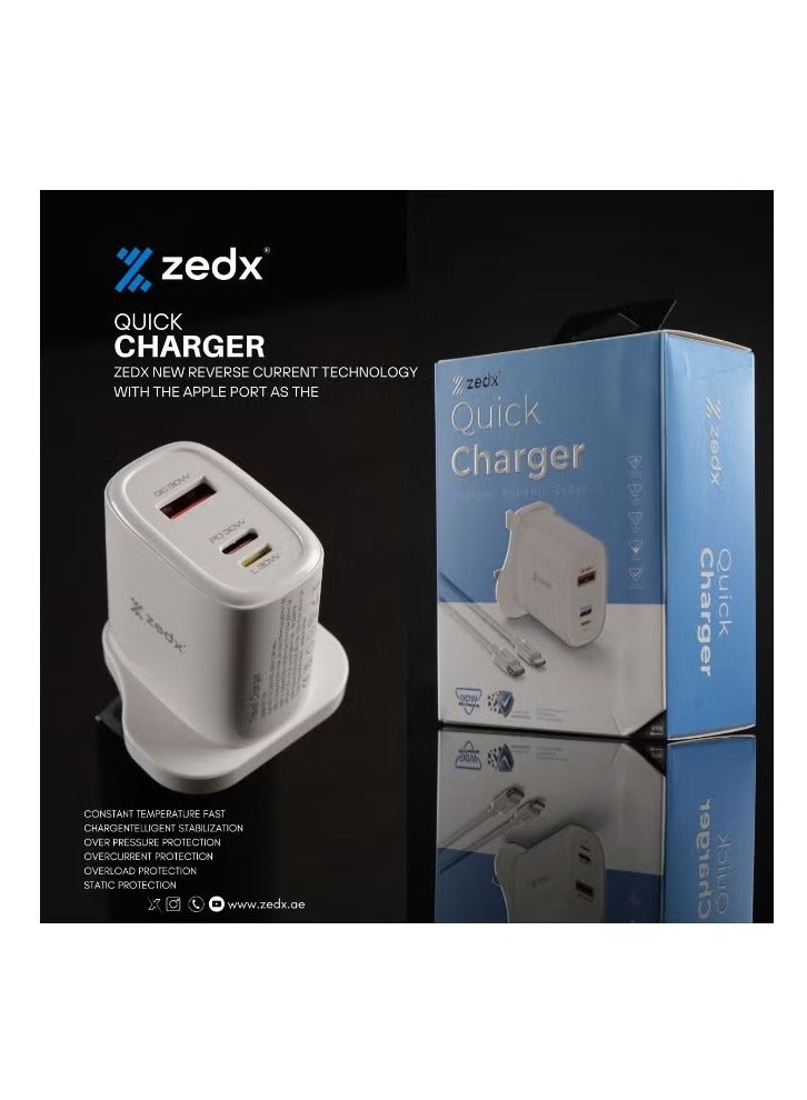 ZEDX Quick Charger 30W, Lightening – C type Reverse, Fast Charging With C-Lightening Cable - Image 1