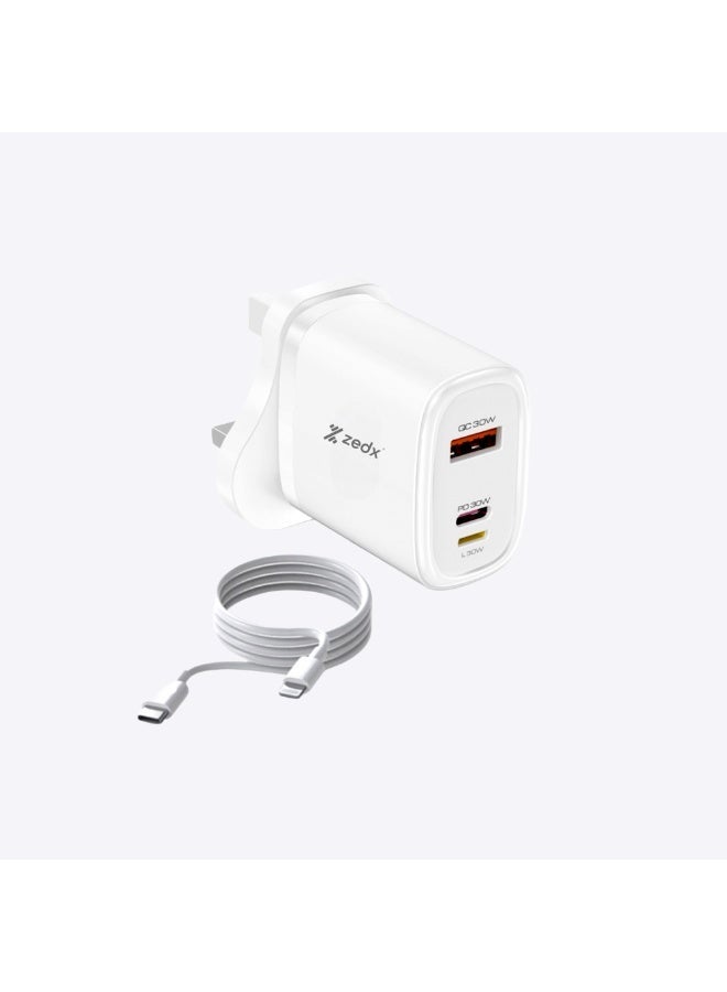 ZEDX Quick Charger 30W, Lightening – C type Reverse, Fast Charging With C-Lightening Cable - Image 1
