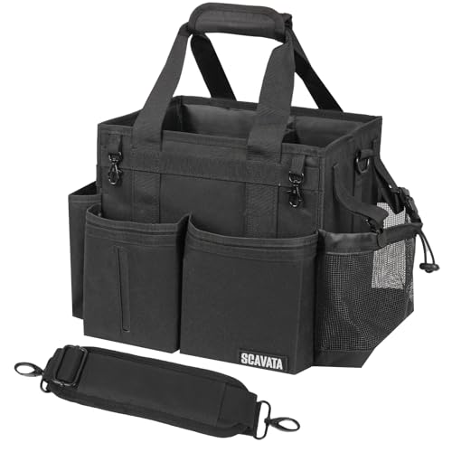 SCAVATA Compact Wearable Cleaning Caddy, Small Supplies Organizer with Handle & Shoulder Straps for Housekeepers, Under Sink & Car Cleaning Tool Organizer Bag (Black) - Image 1
