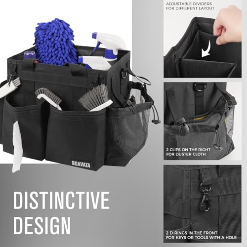 SCAVATA Compact Wearable Cleaning Caddy, Small Supplies Organizer with Handle & Shoulder Straps for Housekeepers, Under Sink & Car Cleaning Tool Organizer Bag (Black) - Image 3
