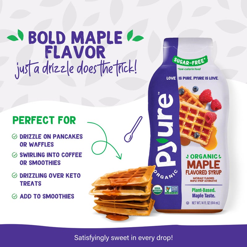 Pyure Organic Maple Flavored Syrup | Sugar-Free Maple Syrup for Pancakes, Waffles, Keto Desserts | 2g Net Carbs, Gluten-Free, Vegan, Plant-Based, Non-GMO, Diabetic Friendly | 14 oz Bottle - Image 2