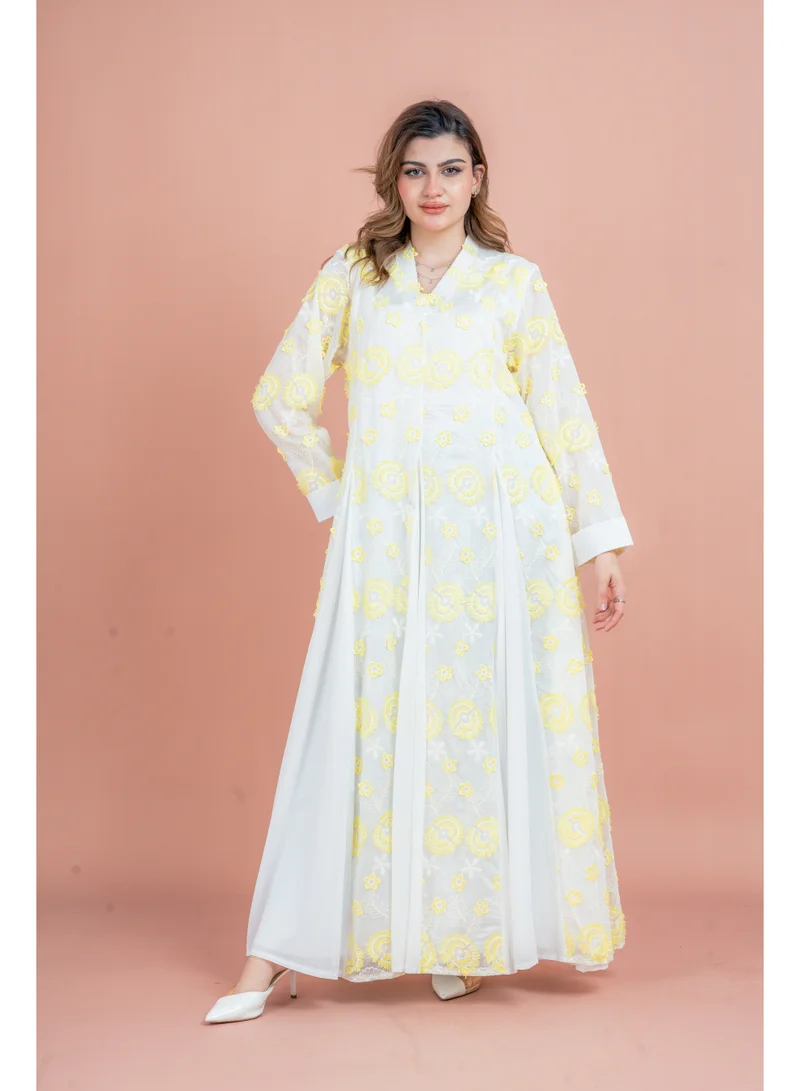 IKKXA Floral Aura Embroidered Jalabiya IK047 Yellow