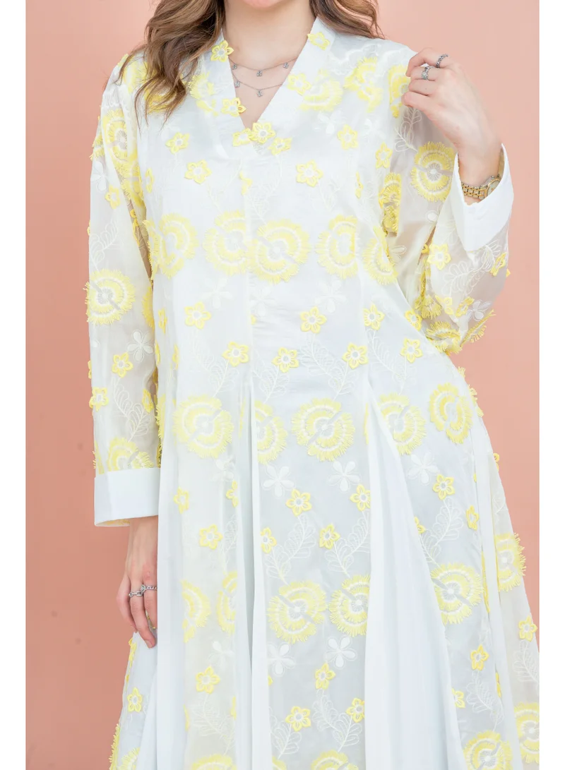 IKKXA Floral Aura Embroidered Jalabiya IK047 Yellow