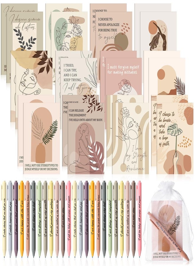 Mooliwe 24 Set/48 Pcs Positive Affirmation Gift Set Gratitude Notebooks with Pens Small Bags Motivational Encouragement Notepads Daily Affirmations Journal for Women Stress Relief Self Care (Abstract) - Image 1