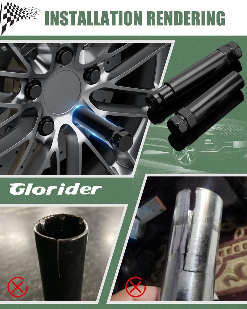 Glorider Small 6 Point Spline Lug Nuts Key Tuner Socket Tool -Diameter Lock Lug Nut Key Compatible with 3/4" (19mm) and 13/16" (21mm) Hex Replacement Socket M12x1.5, M12x1.25, 1/2-20, M10x1.25, 3/8-20 - Image 5