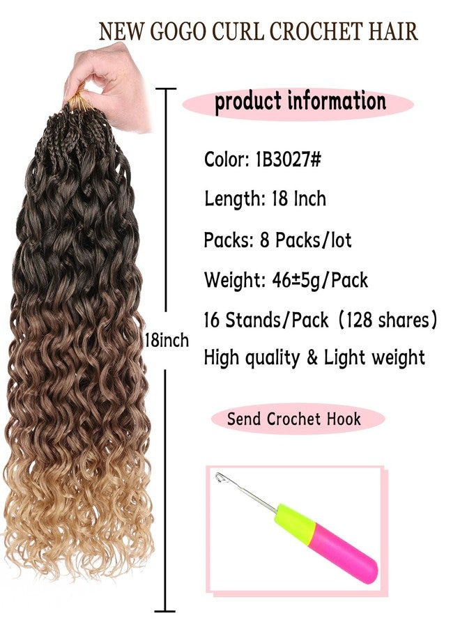 Xtrend 18 Inch Gogo Curl Crochet Hair 8 Packs Ocean Wave Crochet Hair Pre Looped Water Wave Curly Goddess Box Braids Crochet Hair Synthetic Beach Curl Braiding Hair for Women (16Strands/pack 1B3027#) - Image 2
