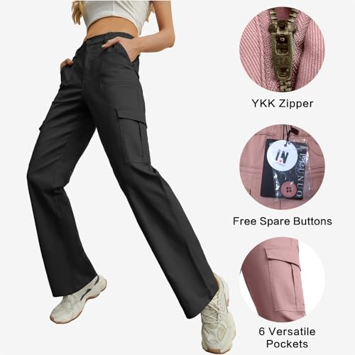 Lepunuo Cargo Pants Tactical Hiking Pants for Women Stretchy Waist Black - Image 4